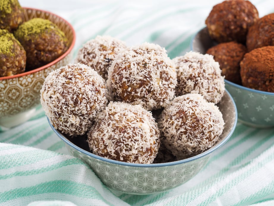 Three Bowls with Assorted Energy Balls 